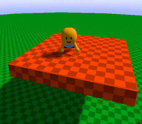 A yellow Bopi is moving on a checkered orange platform.